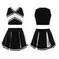 thumbnail image 1 of TiaoBug Girls Cheerleading Dance Outfits Sleeveless Striped V Neck Crop Top Pleated Skirt Set 4-14 Black 10, 1 of 5