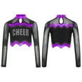 thumbnail image 1 of TiaoBug Girls Cheerleading Shirts Long Sleeve Mesh Rhinestone Cheer Uniform Crop Top Dancewear Purple 6, 1 of 6