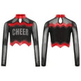 thumbnail image 1 of TiaoBug Girls Cheerleading Shirts Long Sleeve Mesh Rhinestone Cheer Uniform Crop Top Dancewear Red 8, 1 of 6