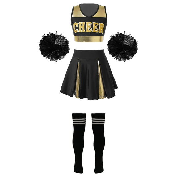 TiaoBug Girls Cheerleading Uniform Cheer Leader Sleeveless Dress Carnival Performance Outfits A Black&White 10