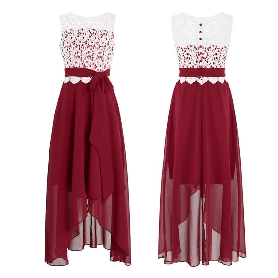 TiaoBug Girls Chiffon Bridesmaid Dress Sleeveless Ruffle Soft Lined Floor Length Dresses 4-14