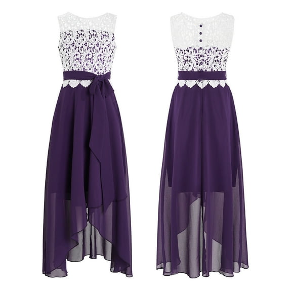 TiaoBug Girls Chiffon Bridesmaid Dress Sleeveless Ruffle Soft Lined Floor Length Dresses 4-14