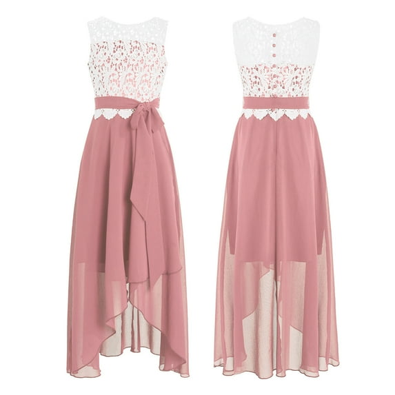 TiaoBug Girls Chiffon Bridesmaid Dress Sleeveless Ruffle Soft Lined Floor Length Dresses 4-14