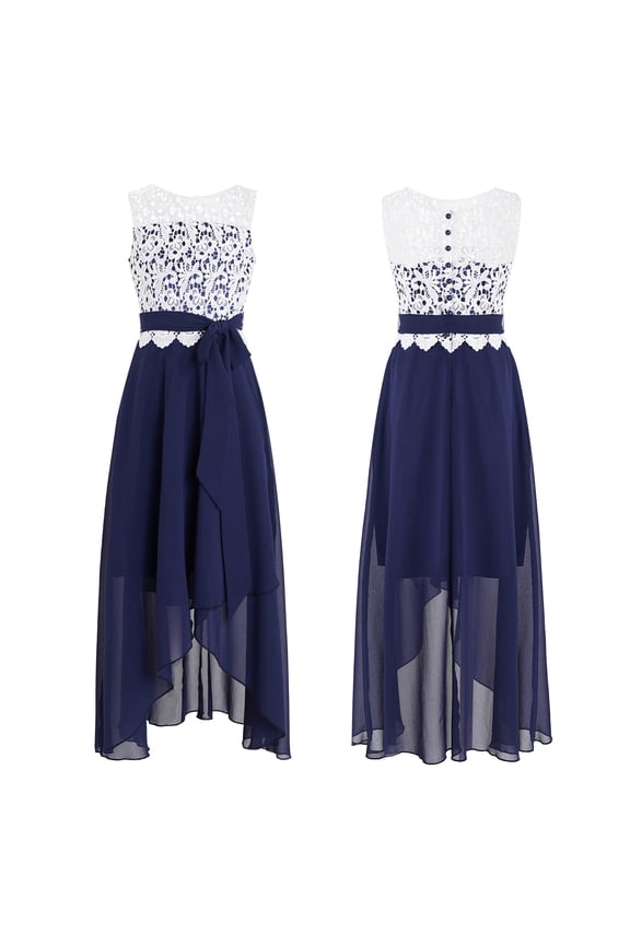 Girls Chiffon Bridesmaid Dress Sleeveless Ruffle Soft Lined Floor Length Dresses 4-14