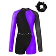 thumbnail image 1 of TiaoBug Girls Diamond Long Sleeve Gymnastics Unitards Biketards Kids Color Block Leotards Jumpsuit Purple 8, 1 of 3