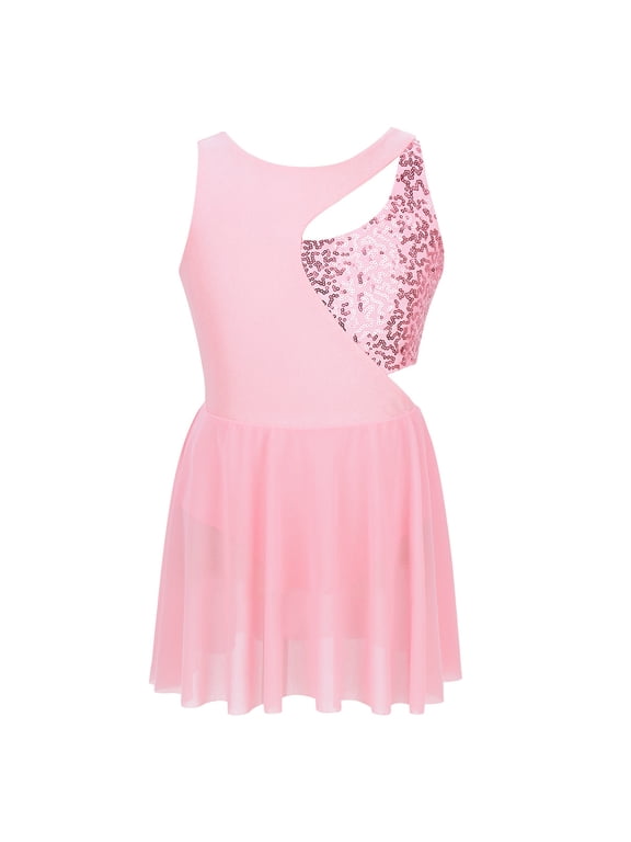 Girls Figure Ice Skating Dress Shiny Sequins Ballet Dance Leotard 6-14