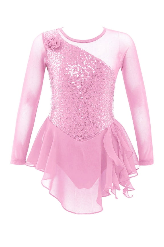 Girls Figure Ice Skating Roller Dress Ballet Dance Gymnastics Leotard Dancewear 4-14