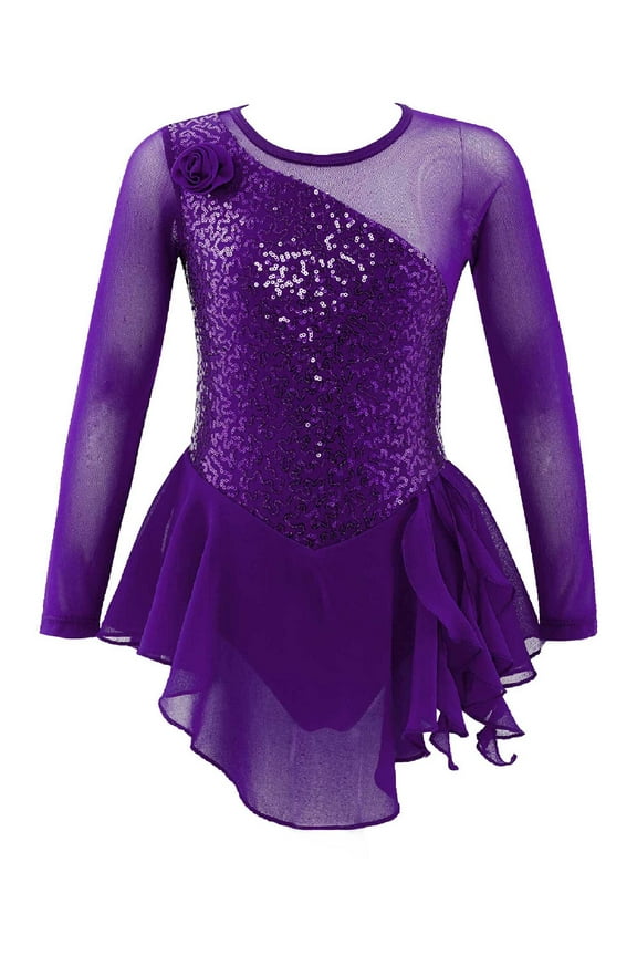 Girls Figure Ice Skating Roller Dress Ballet Dance Gymnastics Leotard Dancewear 4-14