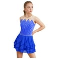 thumbnail image 1 of TiaoBug Girls Figure Skating Dress Ballet Dance Tutu Dress Shiny Rhinestones Ruffled Lyrical Dance Dress Blue 6, 1 of 6