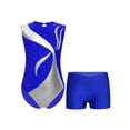 thumbnail image 1 of TiaoBug Girls Gymnastics Dance Outfits Kids Metallic Rhinestones Tank Leotard with Shorts Set Blue 6, 1 of 7
