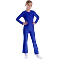 thumbnail image 1 of TiaoBug Girls Gymnastics Jumpsuit Full Body Bell Bottom Catsuit Crewneck Long Sleeve Dance Unitard Blue 8, 1 of 7