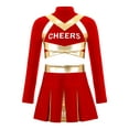 thumbnail image 1 of TiaoBug Girls Halloween Cheerleading Costume Crop Top with Mini Skirt Outfit High School Competition Dance Uniform Red 14, 1 of 7