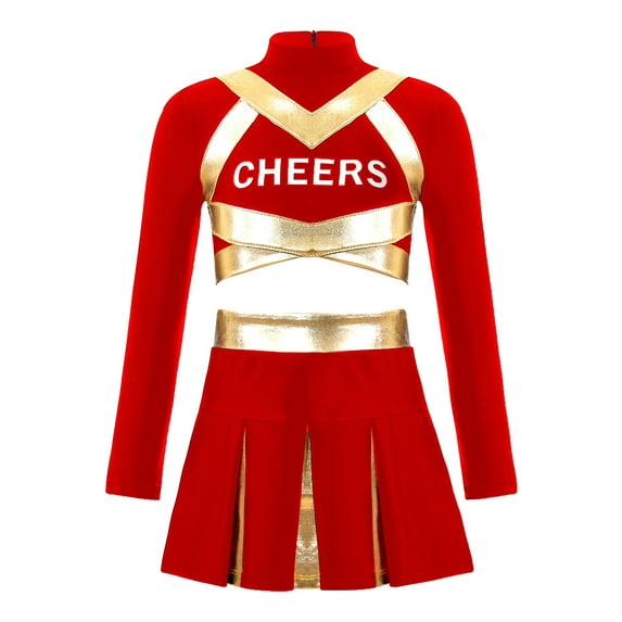 TiaoBug Girls Halloween Cheerleading Costume Crop Top with Mini Skirt Outfit High School Competition Dance Uniform Red 14