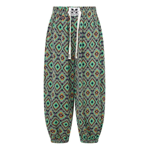 TiaoBug Girls Harem Pants Summer Print Smocked Waisted Loose Pants Dance Sports Palazzo Yoga Trousers Type C 9-10