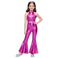 thumbnail image 1 of TiaoBug Girls Jumpsuit Shiny Metallic Disco Outfits 70s Retro Hippie Style Sleeveless Flared Pants Rompers Hot Pink 8, 1 of 5