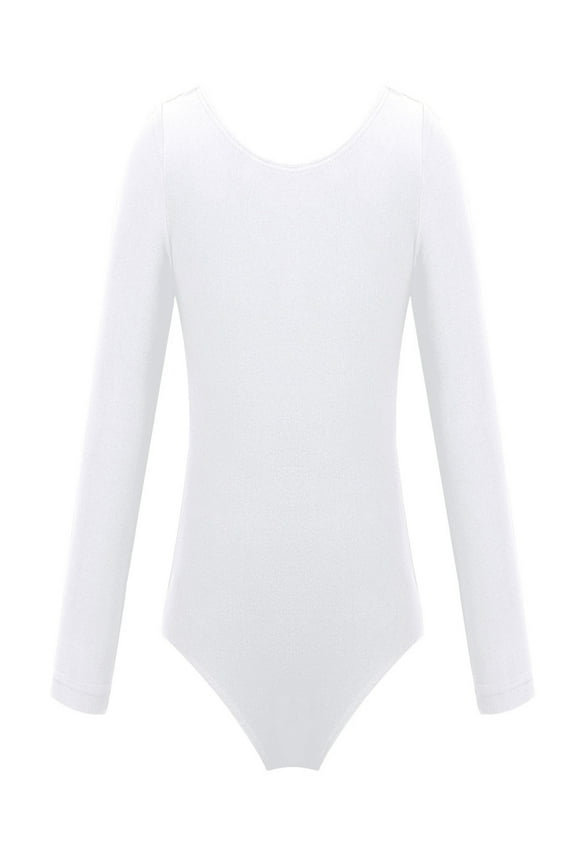 Girls Long Sleeve Ballet Dance Leotard One Piece Gymnastics Jumpsuit Unitard 3-12 White 10