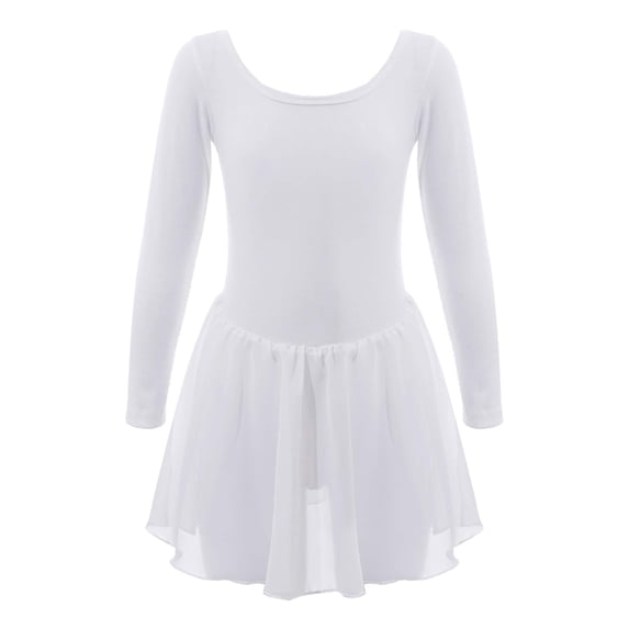 TiaoBug Girls Long Sleeve Ballet Leotard Dress Gymnastics Outfit Ballerina Dancewear White 3-4