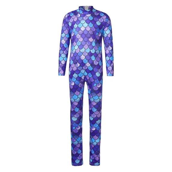 TiaoBug Girls Long Sleeve Leotard Kids Mermaid Costume Dance/Gymnastics/Athletic Full Length Jumpsuit Type I 5-6