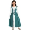 thumbnail image 1 of TiaoBug Girls Medieval Princess Renaissance Dress Lace-up Vintage Maxi Dress Halloween Cosplay Fancy Dress Green 6, 1 of 6