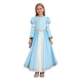 thumbnail image 1 of TiaoBug Girls Medieval Princess Royal Queen Renaissance Faire Dress Long Bell Sleeve Velvet Party Maxi Gown Light Blue 14, 1 of 5
