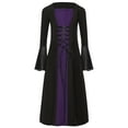 thumbnail image 1 of TiaoBug Girls Medieval Renaissance Dress Long Sleeve Lace-Up Halloween Gothic Victorian Corset Dress Purple 16, 1 of 7