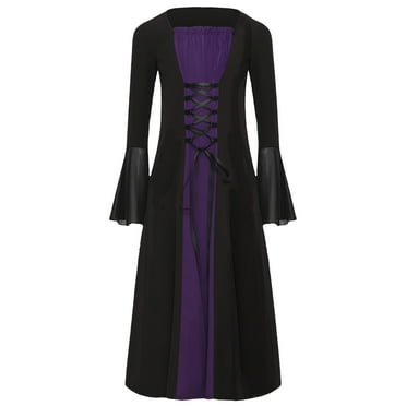 TiaoBug Girls Medieval Renaissance Dress Long Sleeve Lace-Up Halloween Gothic Victorian Corset Dress Purple 6