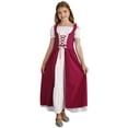 thumbnail image 1 of TiaoBug Girls Medieval Renaissance Vintage Maxi Dress Short Sleeve Lace-up Princess Gown Halloween Costumes Burgundy 14, 1 of 7