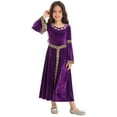 thumbnail image 1 of TiaoBug Girls Medieval Retro Long Dress Halloween Costume Kids Flare Sleeve Velvet Princess Carnival Ball Gown Purple 8, 1 of 7