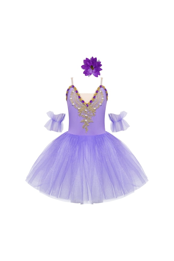 Girls Professional Ballet Leotards Tutu Dress Ballerina Swan Lake Competition Dancewear Purple 9-10