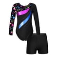 thumbnail image 1 of TiaoBug Girls Rhinestone Long Sleeve Gymnastic Leotard with Shorts Tumbling Athletic Unitard Star Black 12, 1 of 7