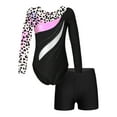 thumbnail image 1 of TiaoBug Girls Rhinestone Long Sleeve Gymnastic Leotard with Shorts Tumbling Athletic Unitard Leopard 10, 1 of 6