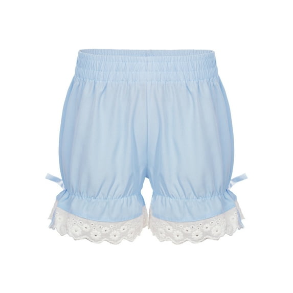 TiaoBug Girls' Ruffle Lace Bloomer Shorts Party Underskirt Safety Bottom Pumpkin Pants Undershorts Blue 11-12