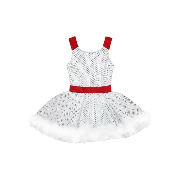 TiaoBug Girls Sequined Faux Fur Tutu Dress Christmas Ballet Dance Leotard Dancewear White 16