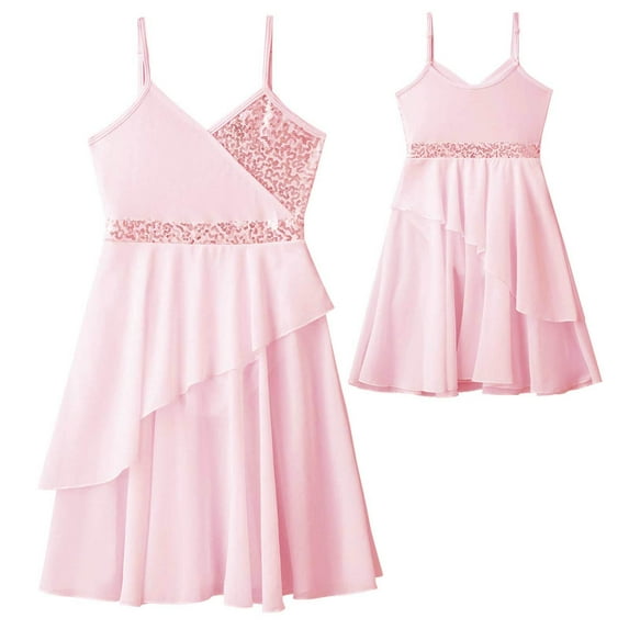 TiaoBug Girls Sequins Straps Dance Dress Lyrical Latin Tutu Leotard