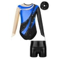 thumbnail image 1 of TiaoBug Girls Shiny Diamond Mesh Long Sleeve Ballet Dance Bodysuit Gymnastics Leotard with Metallic Royal Blue&Black 8, 1 of 5