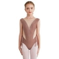 thumbnail image 1 of TiaoBug Girls Shiny Rhinestone Gymnastics Ballet Dance Leotard Mesh Tassel Bodysuit Figure Ice Skating Jumpsuit Coffee 8, 1 of 7