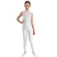 thumbnail image 1 of TiaoBug Girls Sleeveless Gymnastics Leotard Rhinestone Mesh Patchwork Figure Skating Jumpsuit Unitard White 10, 1 of 7