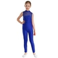 thumbnail image 1 of TiaoBug Girls Sleeveless Gymnastics Leotard Rhinestone Mesh Patchwork Figure Skating Jumpsuit Unitard Royal Blue 14, 1 of 7