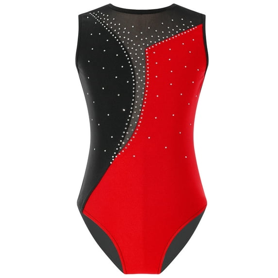 TiaoBug Girls Sleeveless Gymnastics Leotard Sparkly Ballet Dancewear Athletic Bodysuit Top Yoga Workout Unitard Red 8