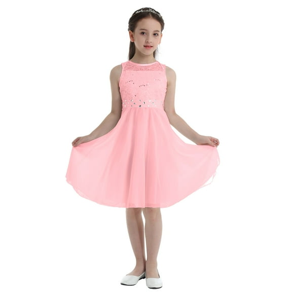 TiaoBug Girls Sleeveless Lace Sequined Rhinestones Lace A-Line Flower Girl Dress Junior Wedding Bridesmaid Formal Dress