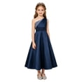 thumbnail image 1 of TiaoBug Girls' Sleeveless One Shoulder Rhinestone Satin Long Dress for Wedding Party Pageant Gown Navy Blue 14, 1 of 6