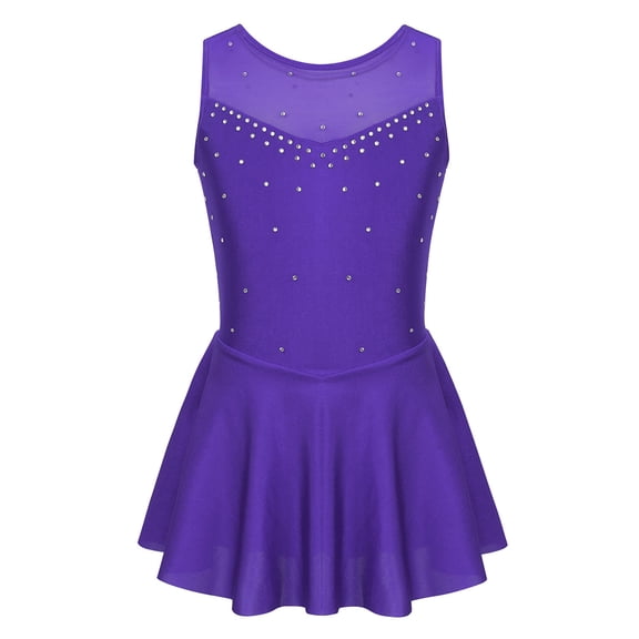 TiaoBug Girls Spakle Rhinestones Figure Ice Skating Dress Gymnastic Tank Leotard 6-16 Violet 14
