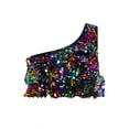 thumbnail image 1 of TiaoBug Girls Sparkle Sequins Hip Hop Jazz Dance Shirt Cropped Tank Top Kids Metallic One Shoulder Crop Top Colorful 16, 1 of 7