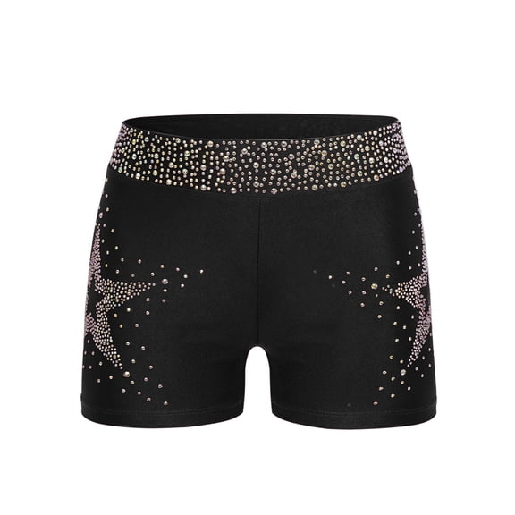TiaoBug Girls Stars Rhinestones Dance Shorts Kids Elastic Waist Athletic Workout Gym Yoga Shorts Activewear Black 8