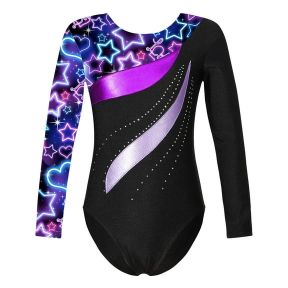 TiaoBug Girls' Team Basics Ballet Dance Leotard Unitard Gymnastics Bodysuit Tumbling Activewear Starry Sky Black 8
