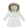 thumbnail image 1 of TiaoBug Girls Winter Warm Outerwear Down-Alternative Puffer Hooded Jacket Coat with Faux Fur Trim White 7-8, 1 of 7