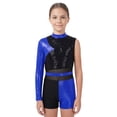 thumbnail image 1 of TiaoBug Gymnastics Leotard for Girls Cheerleading Outfit Sequin Color Block Short Jumpsuit Tumbling Biketard Blue 14, 1 of 7