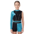 thumbnail image 1 of TiaoBug Gymnastics Leotard for Girls Cheerleading Outfit Sequin Color Block Short Jumpsuit Tumbling Biketard Light Blue 6, 1 of 7