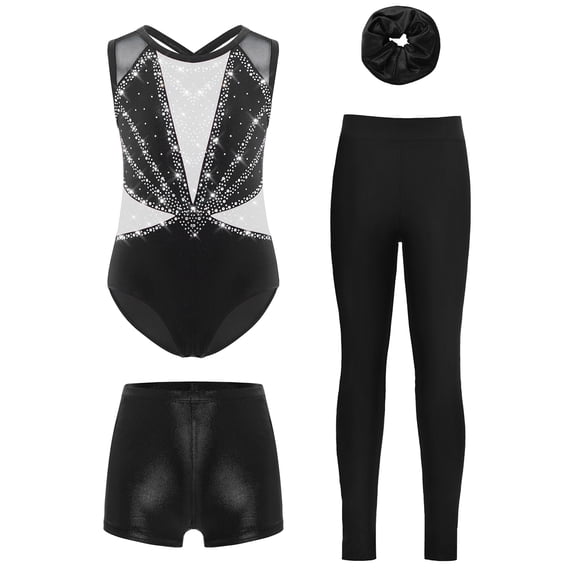 TiaoBug Gymnastics Leotard for Girls Sleeveless Shiny Dance Unitard Biketard with Tumbling Shorts Activewear White 6