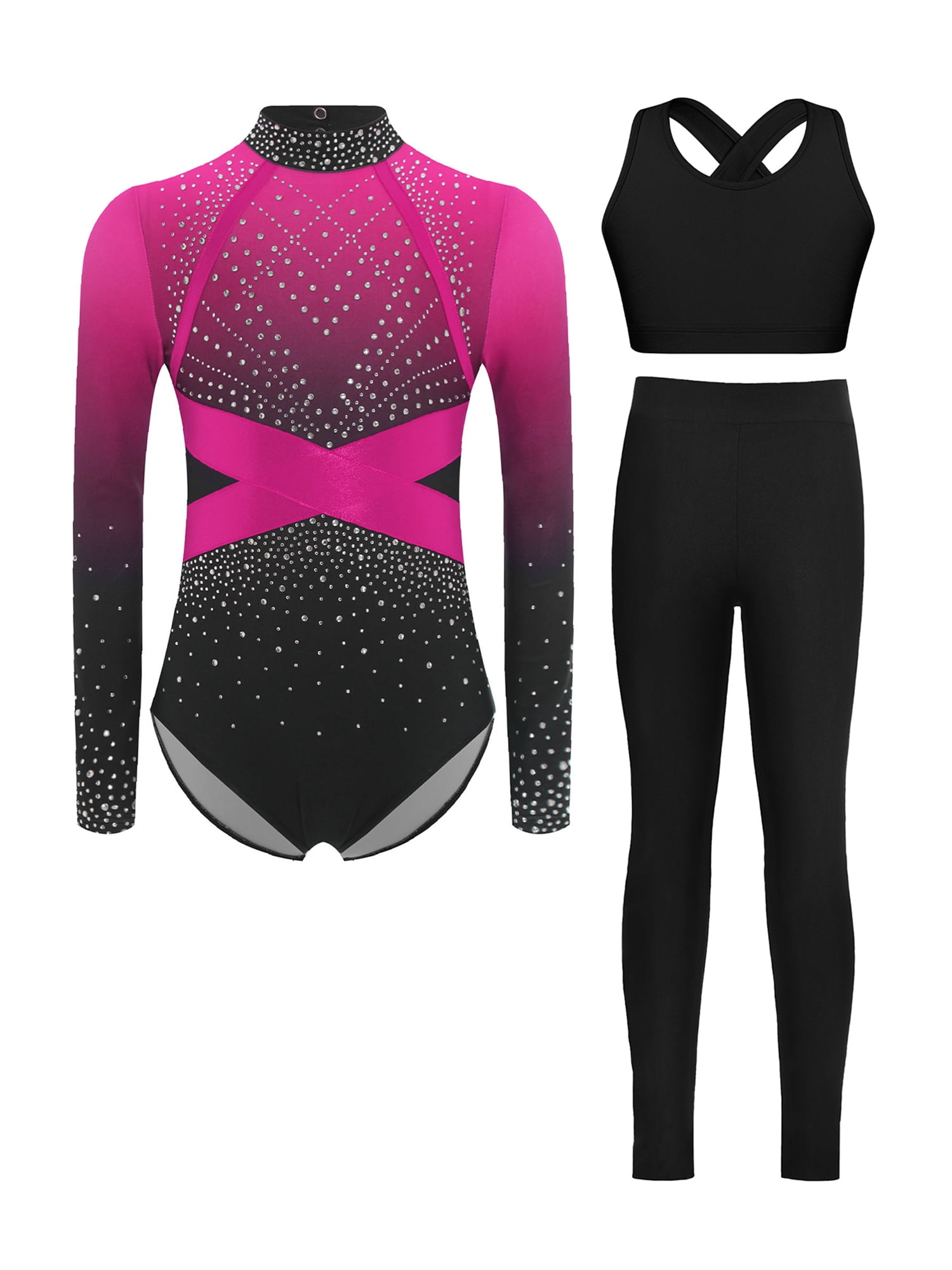 TiaoBug Gymnastics Leotards for Girls 3-Piece Tracksuit Athletic ...